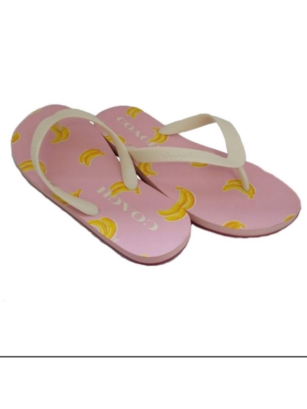 Coach Pink Flip Flops with Yellow Banana Print